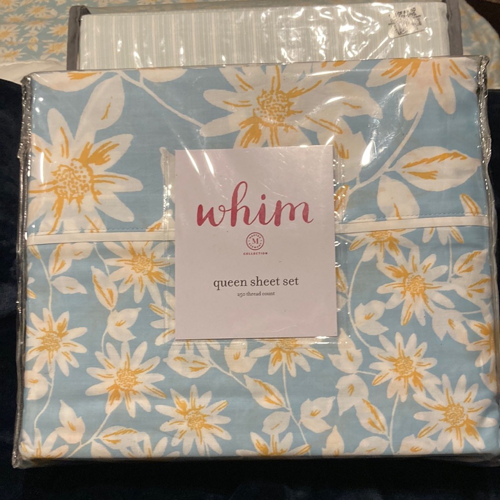 2 New Queen size TOP sheets (only) in Packages. Whim and Laura Ashley